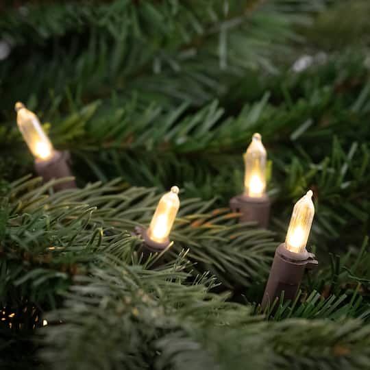 35ct. Warm White LED Mini Christmas Lights Set With Brown Wire